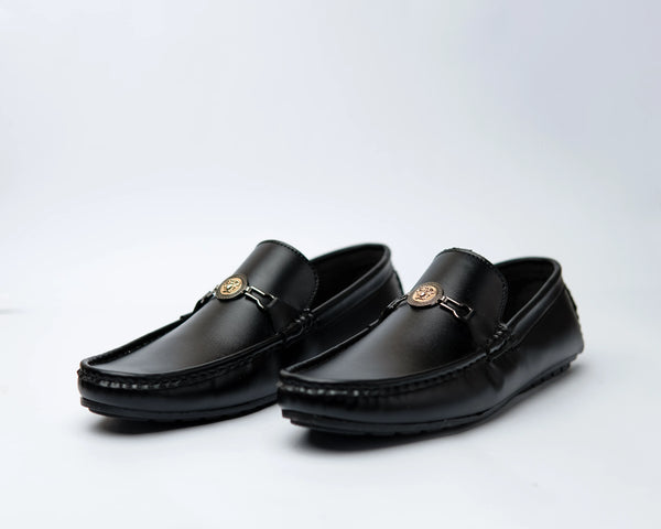Black Gold Buckle Loafers